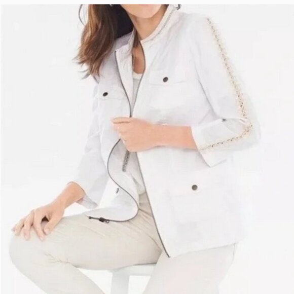 Zenergy by Chico's white Zip front Jacket with Macrome Details - Picture 1 of 12